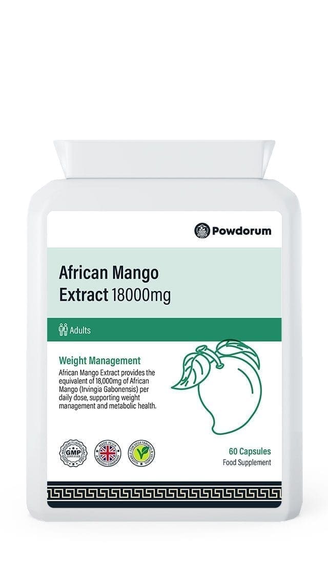 Powdorum African Mango Extract 18000mg capsules with Irvingia gabonensis for weight management, digestion, and metabolic health